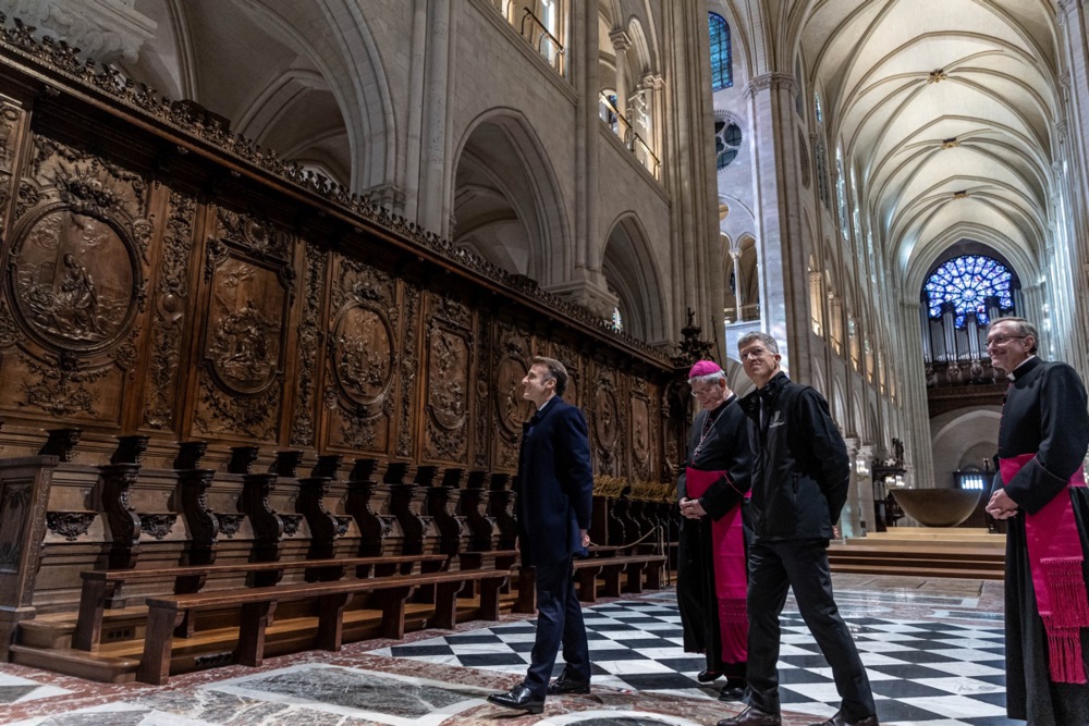 French President Macron visits Notre-Dame in Paris