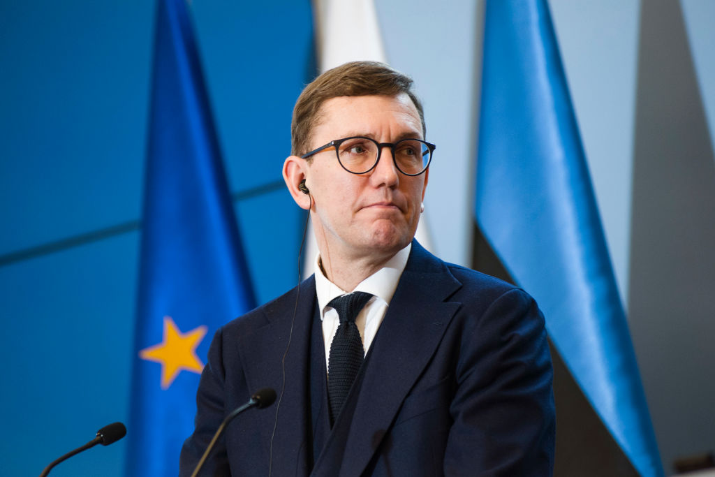Estonia&rsquo;s PM Kristen Michal speaks at a press conference