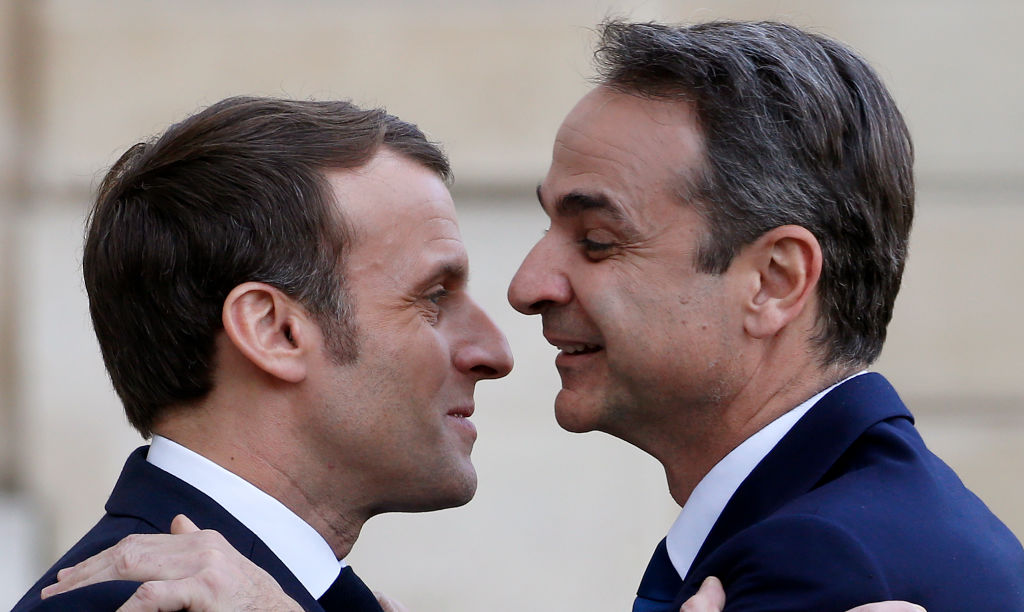 French President Emmanuel Macron Receives Greece Prime Minister, Kyriakos Mitsotakis At Elysee Palace