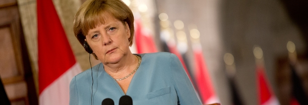 Bundeskanzlerin Angela Merkel (CDU) auf einer Pressekonferenz im Parlamentsgebäude in Ottawa, Kanada. Foto: dpa