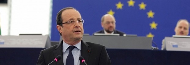Unter Freunden: Präsident François Hollande wirbt im Europäischen Parlament für die Einführung von EU-Steuern und für eine „angemessene Finanzierung“ der traditionellen EU-Politikbereiche. Foto: Présidence de la Republique