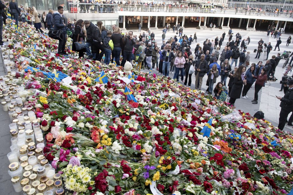 Truck terror attack aftermath in central Stockholm