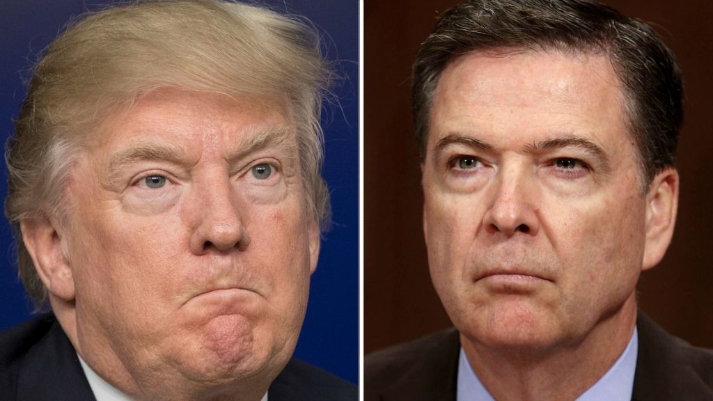 epa06017264 (FILE) – A combo file picture showing US President Donald J. Trump (L) participating in a town hall meeting on the business climate in the United States, in the Eisenhower Executive Office Building at the White House complex in Washington, DC, USA, 04 April 2017, and FBI Director James Comey (R) testifying before the Senate Judiciary Committee hearing on ‚Oversight of the Federal Bureau of Investigation.‘ on Capitol Hill in Washington, DC, USA, 03 May 2017. According to media reports 08 June 2017, fired FBI chief Comey testified before Congress at a hearing that the White House claims that the FBI was ‚poorly led‘ were ‚ lies, plain and simple‘.  EPA/MICHAEL REYNOLDS/SHAWN THEW