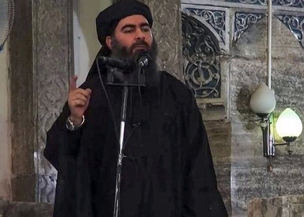 epa06081707 (FILE) – An undated file image from a video released by the militant group calling itself Islamic State (IS), purportedly showing the caliph of the self-proclaimed Islamic State, Abu Bakr al-Baghdadi, giving a speech in an unknown location (reissued 11 July 2017). According to media reports on 11 July 2017 citing Syrian Observatory for Human Rights and other unconfirmed sources Abu Bakr al-Baghdadi has been killed in a Russian airstrike on the surroundings of Raqqa, Iraq, on 28 May 2017.  EPA/ISLAMIC STATE VIDEO / HANDOUT HANDOUT BEST QUALITY AVAILABLE HANDOUT EDITORIAL USE ONLY/NO SALES