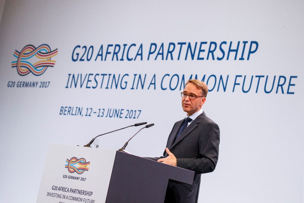 epa06025565 German Bundesbank President Jens Weidmann speaks at the ‚G20 Africa Partnership Conference‘ in Berlin, Germany, 13 June 2017. Germany hosts African leaders for the ‚G20 Africa Partnership Conference ? Investing in a Common Future‘ meeting taking place on 12 and 13 June 2017.  EPA/CARSTEN KOALL