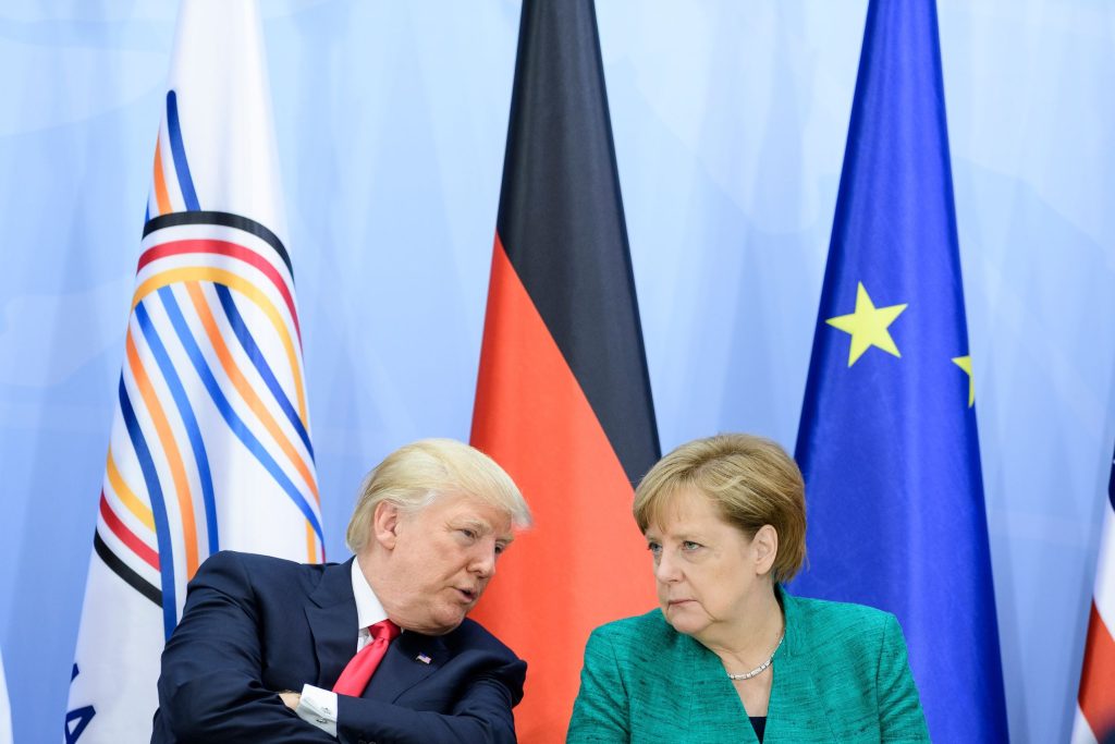 epa06075473 US President Donald J. Trump (L) and German Chancellor Angela Merkel (R) attend the the launch event of the ‚Women’s Entrepreneurship Facility‘ within the  second day of the G20 summit in Hamburg, Germany, 08 July 2017. The G20 Summit (or G-20 or Group of Twenty) is an international forum for governments from 20 major economies. The summit is taking place in Hamburg 07 to 08 July 2017.  EPA/MICHAEL UKAS / POOL