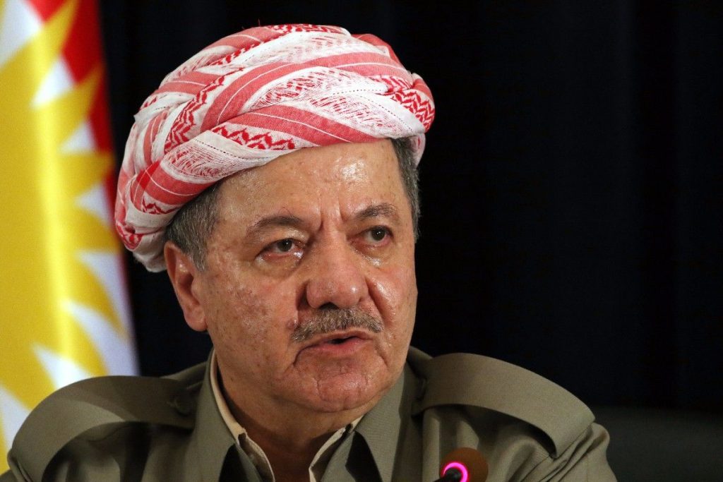 epa06296696 (FILE) – Masoud Barzani President of the Iraqi Kurdistan Region speaks to International journalists during a press Conference in Erbil on preparing for the referendum and supporting independence in the upcoming 25 September 2017 referendum, in Erbil, Kurdistan Region of Iraq, 24 September 2017 (Reissued 29 October 2017). Media reported on 29 October 2017 that Barzani, 71, will resign from office in the aftermath of the Kurdistan referendum that was held on 25 September. Iraqi forces attacked the Kurdish-controlled city of Kirkuk to secure the oil wells following the referendum. Barzani came into office in 2005.  EPA-EFE/GAILAN HAJI