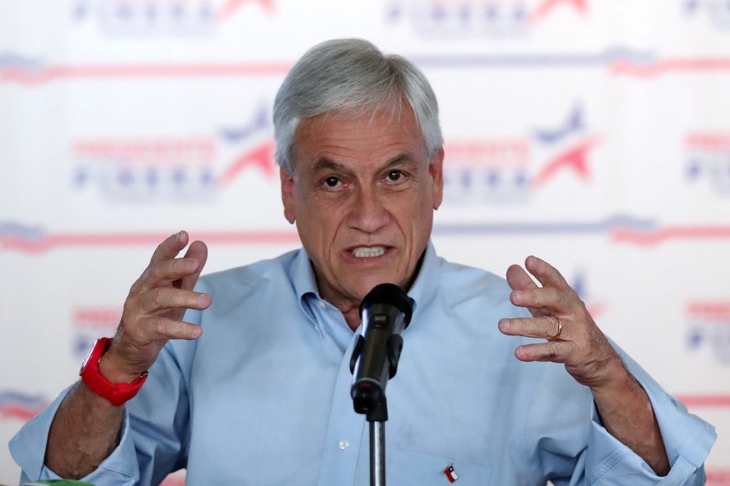 Chilean conservative presidential candidate and former president Sebastian Pinera speaks during an encounter with foreign correspondents in Santiago