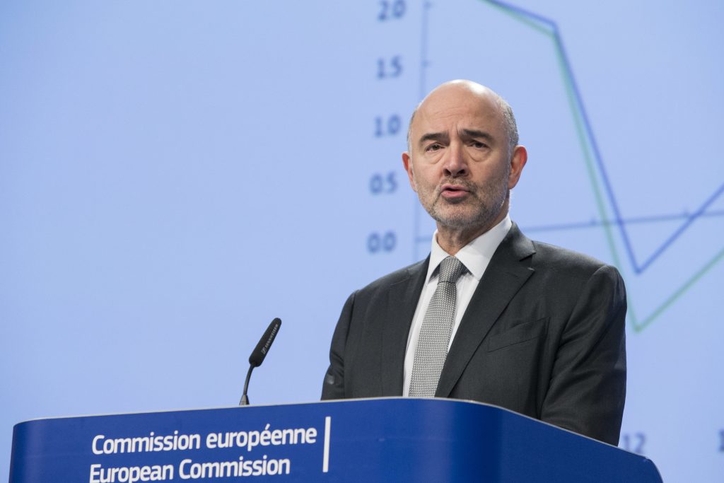 Pierre Moscovici, Member of the EC in charge of Economic and Financial Affairs, Taxation and Customs, presents during a press conference the Winter 2018 Economic Forecast.