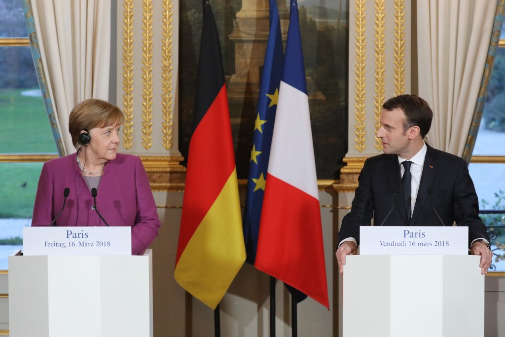 Angela Merkel meets French President Emmanuel Macron in Paris