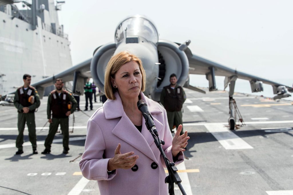 Spanish Minister of Defense Maria Dolores de Cospedal supervises military drills