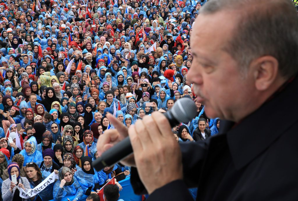 Turkish President Recep Tayyip Erdogan gives a speech