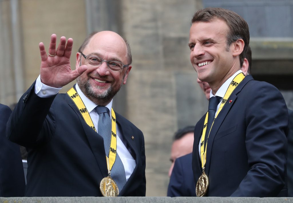 Schulz macron harlemagne Prize for French President Emmanuel Macron