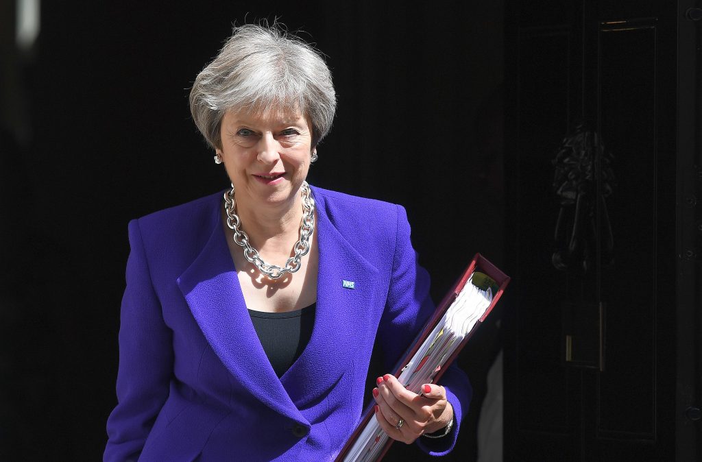 Prime Minister Theresa May departs for Prime Minister Questions at parliament