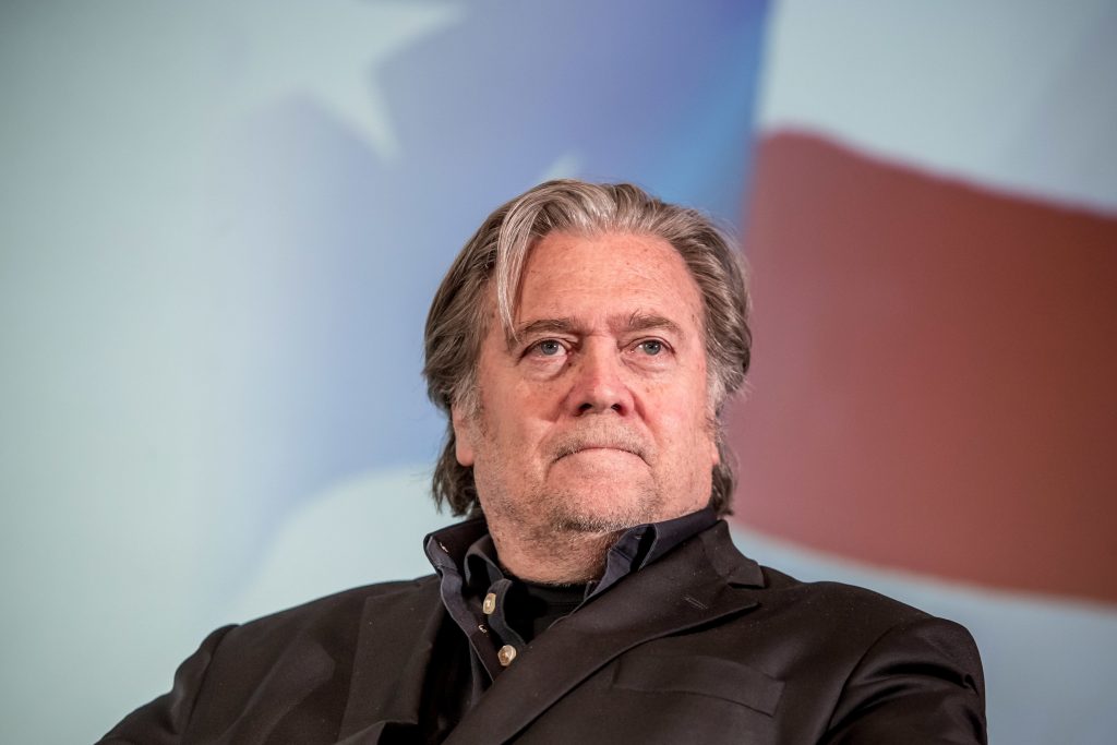 Former Trump strategist Steve Bannon speaks in Prague