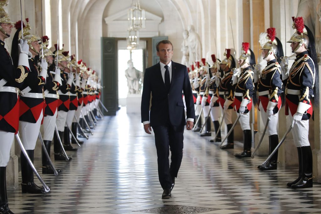 French President Emmanuel Macron at a special session of Parliament