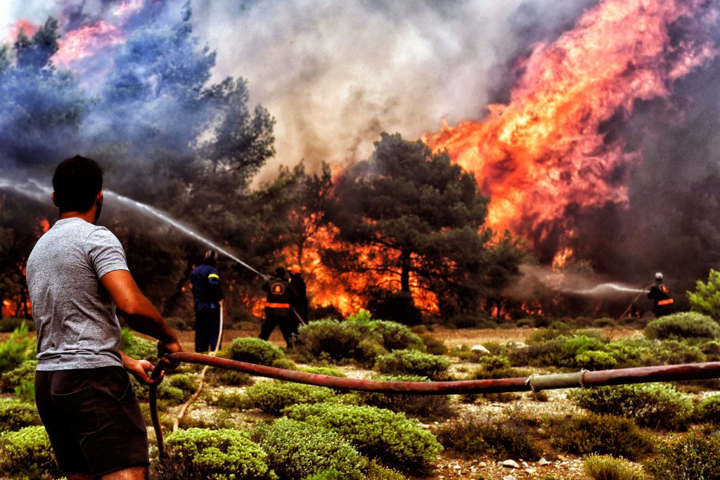 Wildfire rages in near Loutraki, Corinth city, Peloponnese