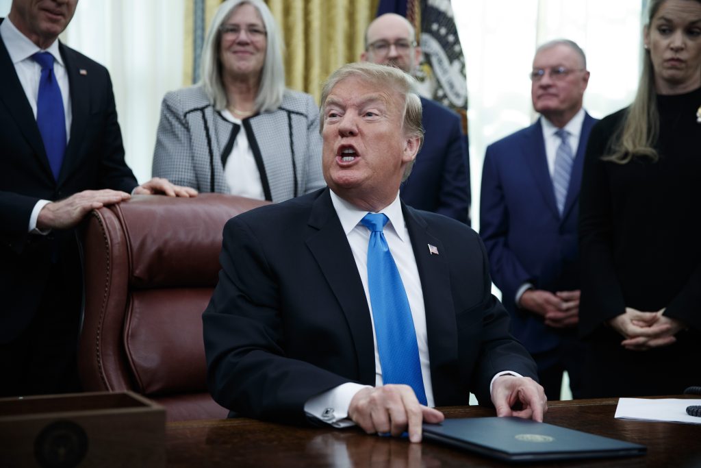 US President Donald J. Trump participates in a signing ceremony for Space Policy Directive 4
