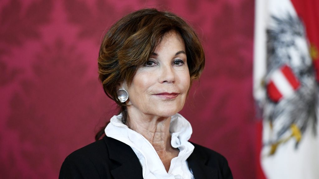 epa07612561 Brigitte Bierlein, president of the Austrian constitutional court, looks on during a press conference with Austrian President Alexander van der Bellen at the Hofburg Palace in Vienna, Austria, 30 May 2019. Van der Bellen nominates Bierlein as interim Chancellor until the general elections in September. Bierlein succeeds Sebastian Kurz who was ousted as Chancellor by a no-confidence vote in parliament on 27 May in the wake of a scandal involving the Austrian Freedom Party (FPOe), the coalition partner of Kurz’s Austrian People’s Party (OeVP).  EPA-EFE/CHRISTIAN BRUNA