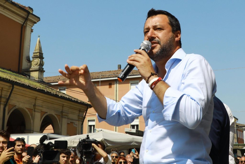 Salvini at election campaign rally for Lega candidate in Castelfranco Emilia
