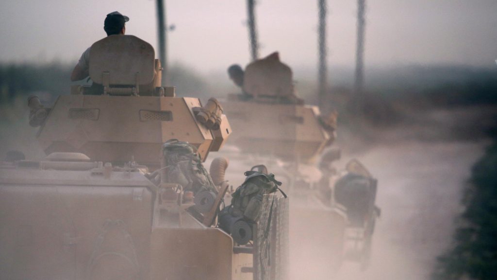 epa07908165 Turkish soldiers with armored vehicles and tanks during a military operation in Kurdish areas of northern Syria, near the Syrian border, in Akcakale, Sanliurfa, Turkey 09 October 2019. Turkey has launched an offensive targeting Kurdish forces in north-eastern Syria, days after the US withdrew troops from the area.  EPA-EFE/STR