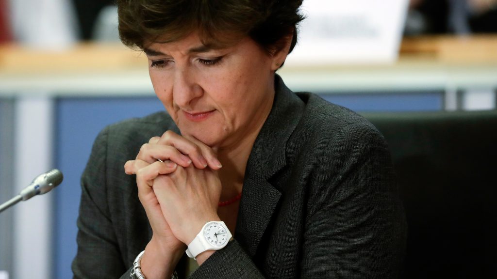 epaselect epa07909949 European Commissioner-designate in charge of Internal Market from France, Sylvie Goulard, during her second hearing before the European Parliament in Brussels, Belgium, 10 October 2019. Goulard was rejected by a vote of 82 MEPs against 29.  EPA-EFE/OLIVIER HOSLET