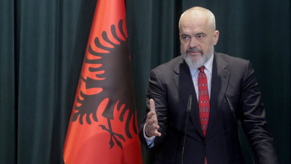epa08132858 European Commissioner for Neighbourhood and Enlargement Oliver Varhelyi (L) during a press conference with Albanian Prime Minister Edi Rama (R) in Tirana, Albania, 16 January 2020. Oliver Varhelyi is in Albania for an official visit to support the prospect of Albania for opening the negotiations with European Union.  EPA-EFE/Malton Dibra