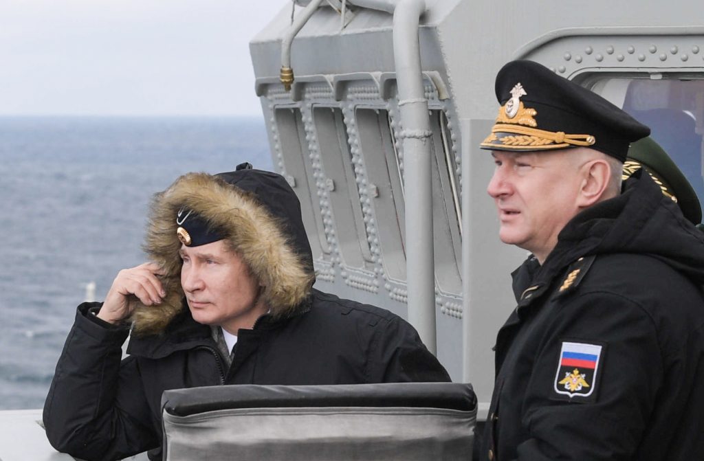 Russian President Vladimir Putin  watches joint exercise of the Northern and Black Sea fleets in the Black Sea, Crimea.