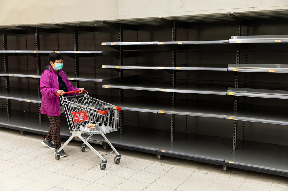 Empty shelves in a Hong Kong supermarket