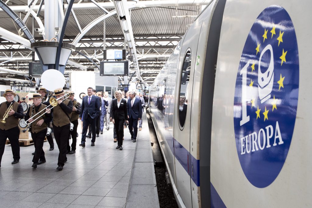 Maroš Šefčovič, Vice-President of the EC in charge of Energy Union, participates in a naming ceremony of an ICE train under the name Europa/Europe, at the South Station in Brussels.