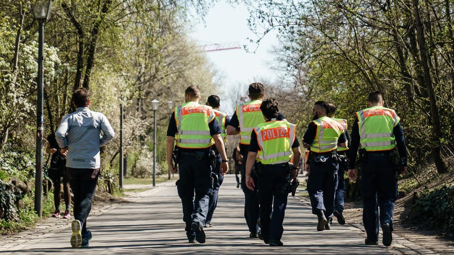 Police on patrol in a park in Berlin