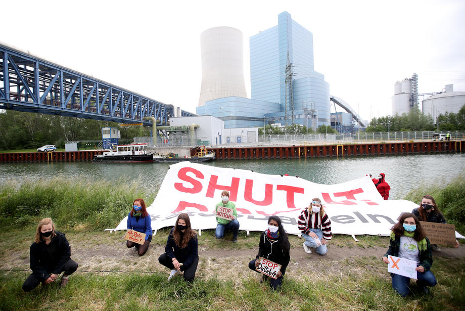 Activists protest at the Coal-fired power plant Datteln 4, operated by Uniper