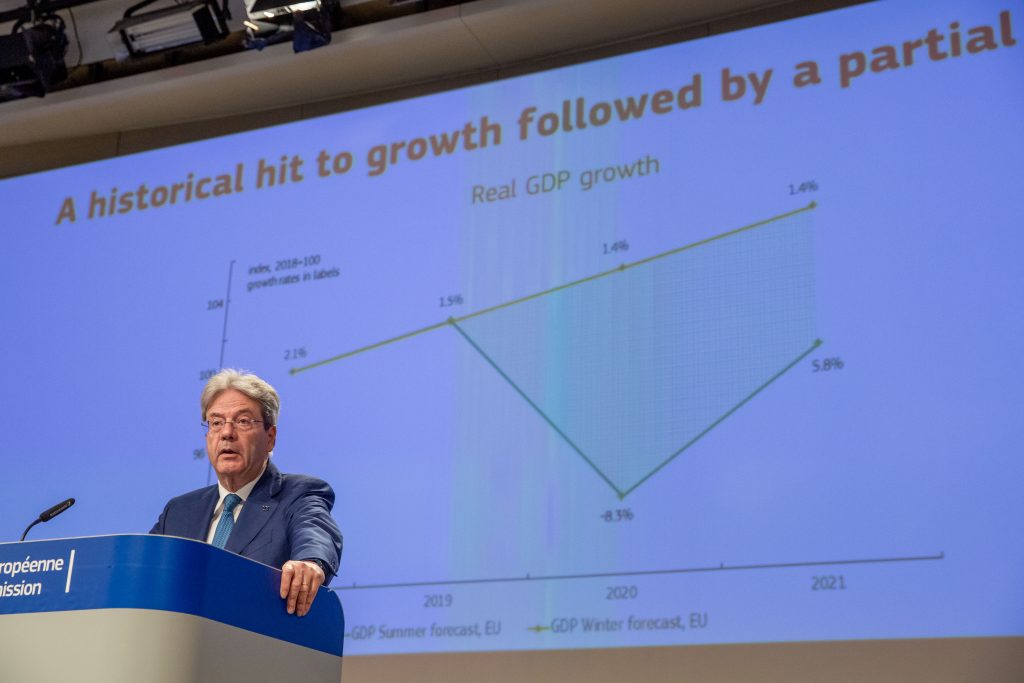 Press conference of Paolo Gentiloni, European Commissioner, on t