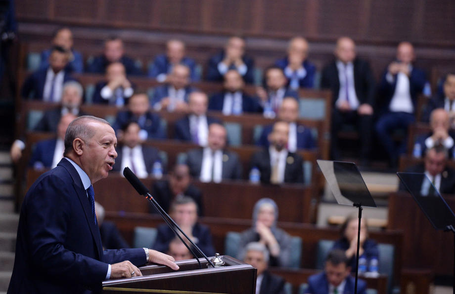 Turkish President Recep Tayyip Erdogan addresses members of ruling Justice and Development Party (AKP)