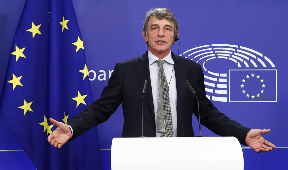 European Parliament President David Sassoli holds news conference after EU leaders summit in Brussels