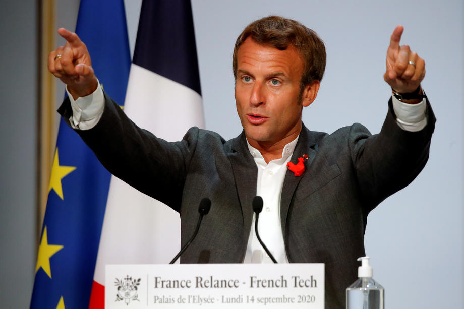 French President Emmanuel Macron meets French tech start-ups in Paris