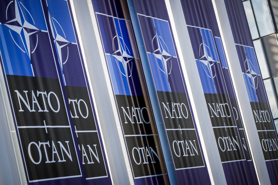 Banners at the NATO Headquarter in Brussels