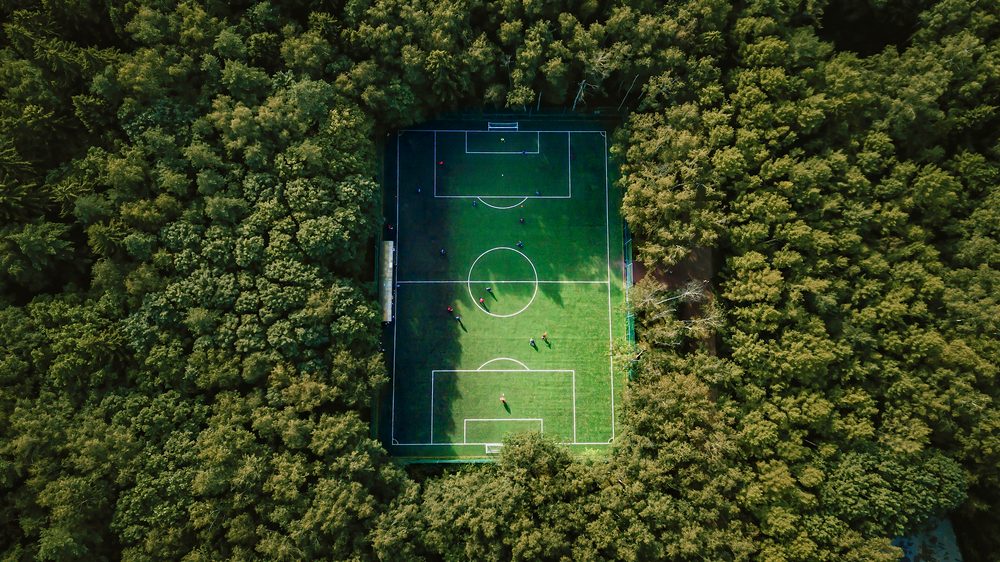 Football,Field,Lost,Among,Green,Summer,Trees,In,A,Moscow