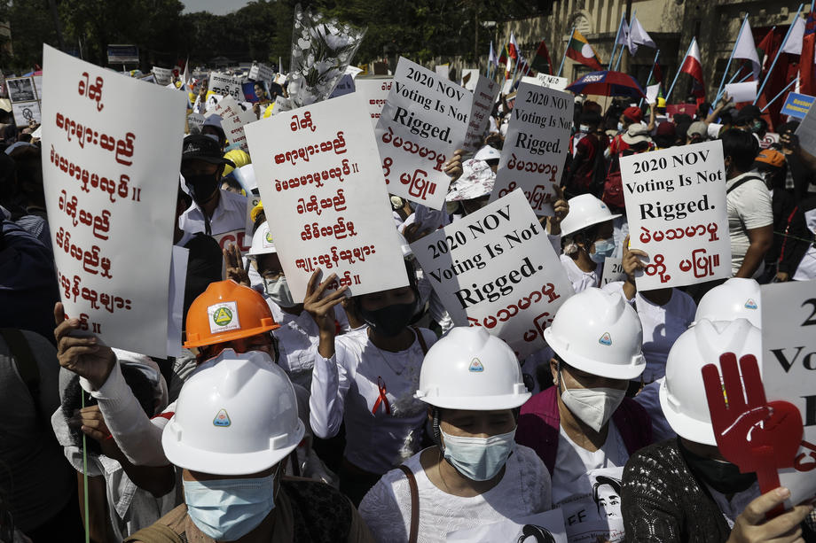 Protest against Myanmar military coup in Yangon