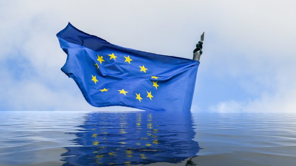 Flag,Of,European,Union,In,A,Flood,With,Reflection,-