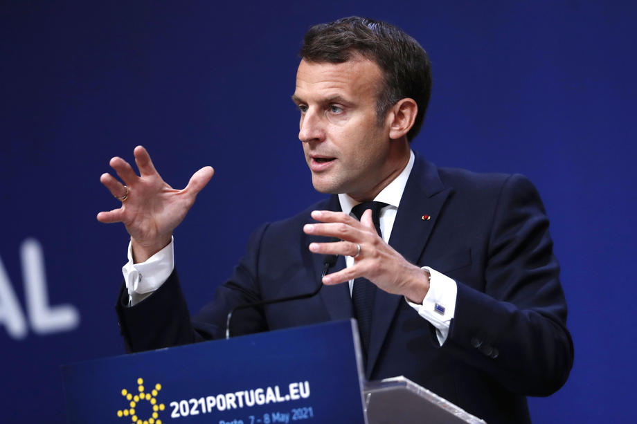 Macron press conference during EU Social Summit in Porto