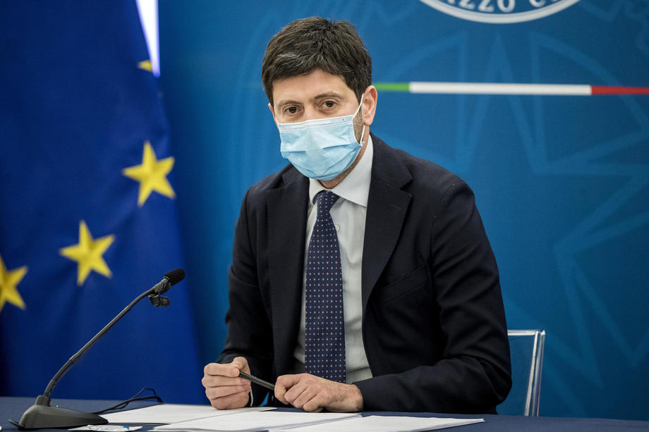 Italian Health Minister Roberto Speranza at a press conference