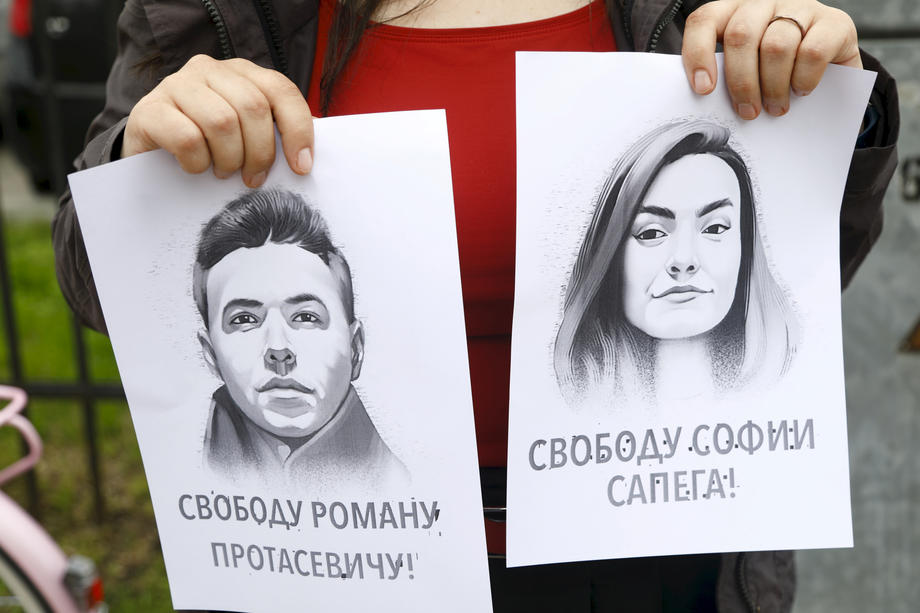 Protest of solidarity with Roman Protasevic at the Belarusian embassy in Riga