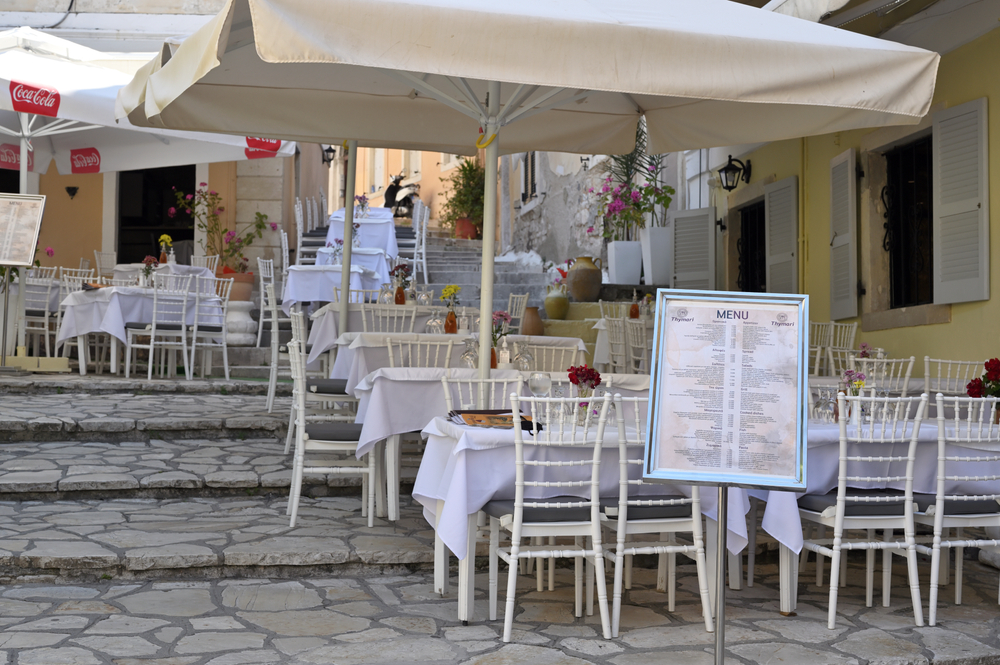 Corfu,Town,,June,14:,Empty,Street,Restaurant,During,Lockdown,(covid-19