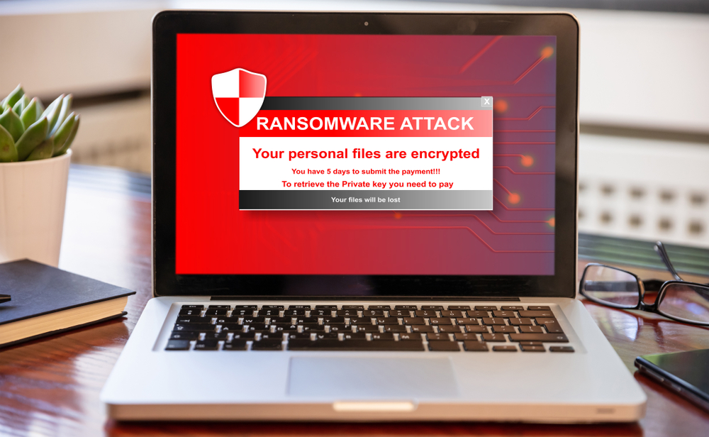 Ransomware,Text,On,Computer,Screen,,Cyber,Attack,Concept.,Office,Business