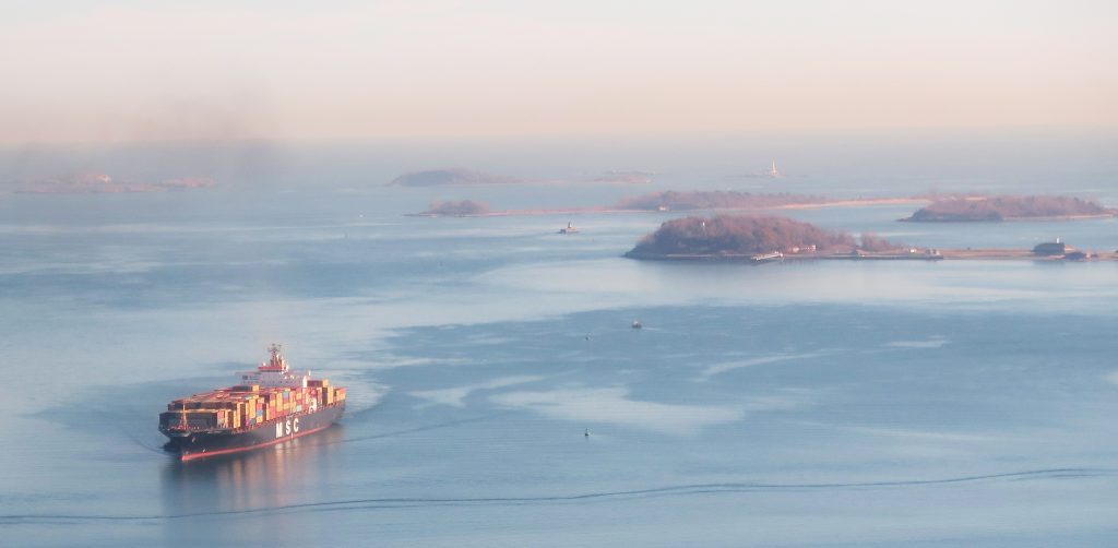 Cargo ship in Boston Harbor