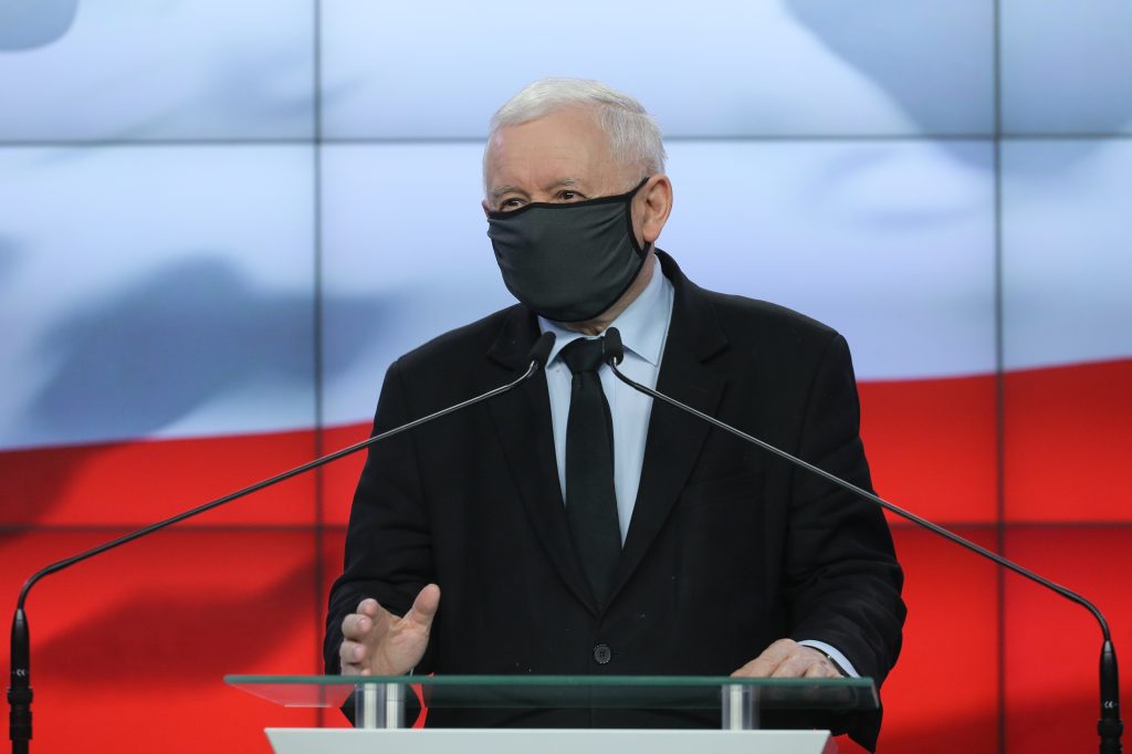 Leader of the Polish Law and Justice rulling party Jaroslaw Kaczynski press conference