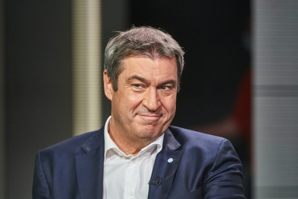Markus Soeder during TV interview in Berlin