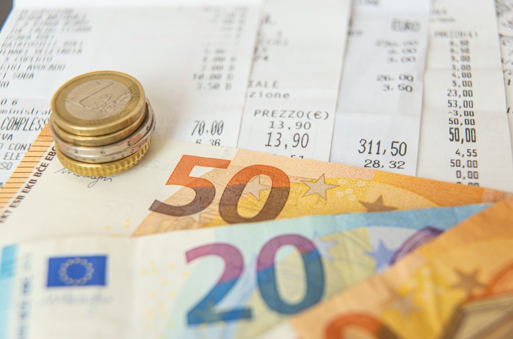 Euro,Coins,And,Banknotes,,And,Receipts;,Ordinary,Expenses,Of,Life.