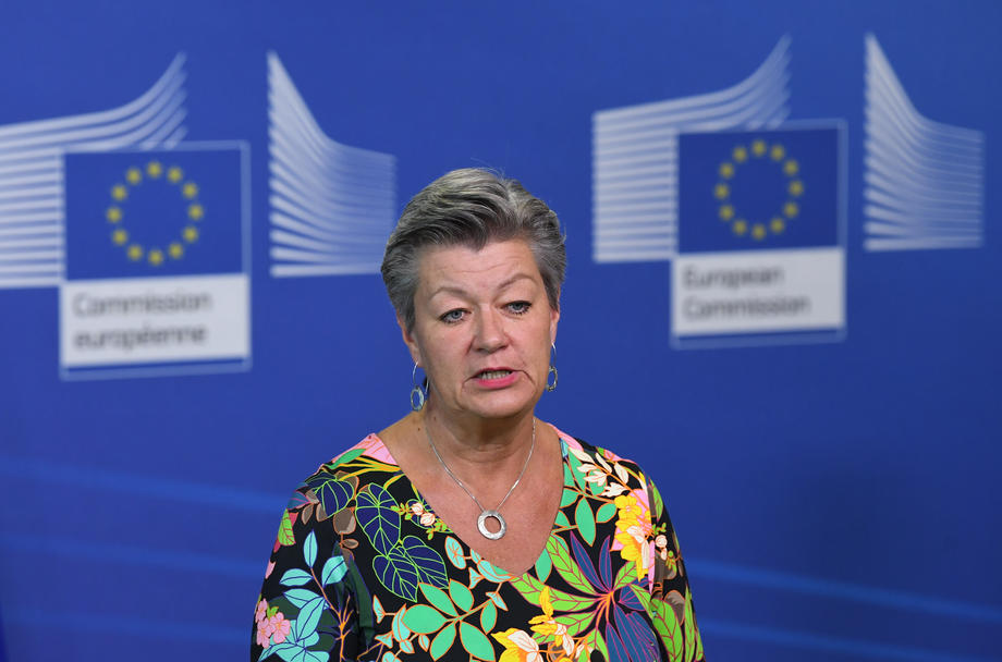 Ylva Johansson, Margrethe Vestager and Notis Mitarachi press conference